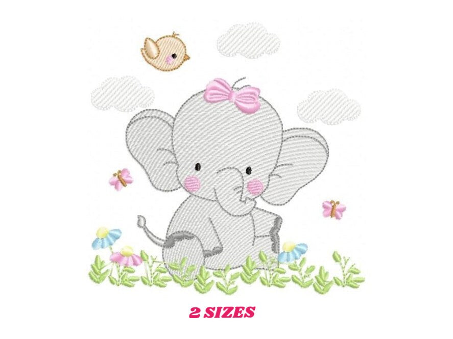 Elephant embroidery designs - Animal embroidery design machine embroidery pattern - Baby girl embroidery file - kid embroidery Spring Garden