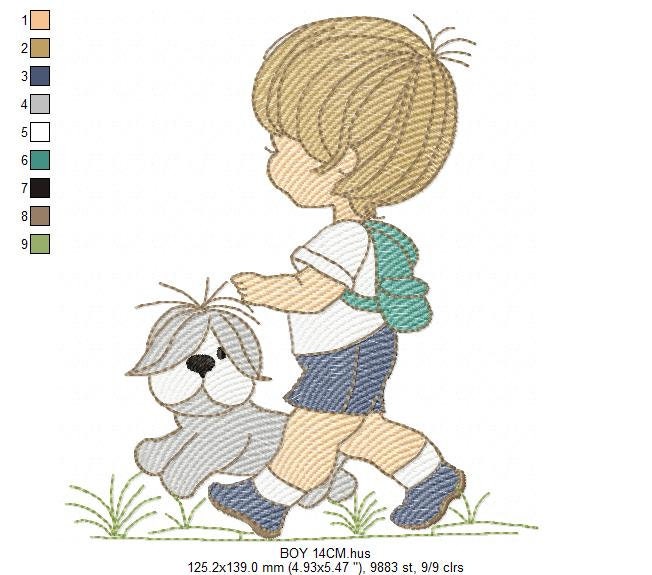 Boy embroidery designs - Dog embroidery design machine embroidery pattern - boy with dog embroidery file - student embroidery school boy