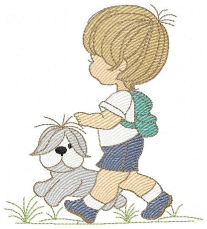 Boy embroidery designs - Dog embroidery design machine embroidery pattern - boy with dog embroidery file - student embroidery school boy