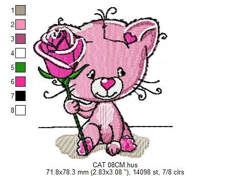 Cat embroidery design - Baby girl embroidery designs machine embroidery pattern - Kitty embroidery file - instant download Cat with rose