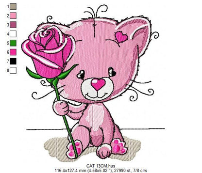 Cat embroidery design - Baby girl embroidery designs machine embroidery pattern - Kitty embroidery file - instant download Cat with rose