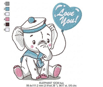 Elephant embroidery designs - Animal embroidery design machine embroidery pattern - Baby boy embroidery file - instant download Peace Love