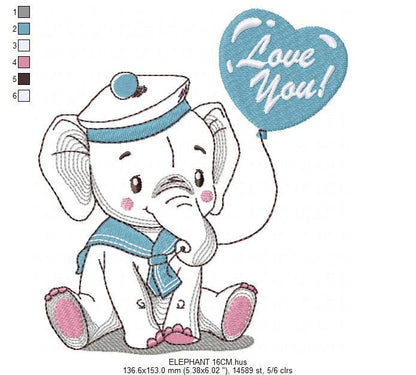 Elephant embroidery designs - Animal embroidery design machine embroidery pattern - Baby boy embroidery file - instant download Peace Love