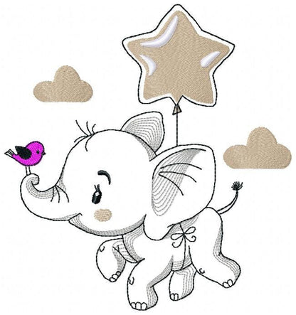 Elephant embroidery designs - Animal embroidery design machine embroidery pattern - Baby boy embroidery file - instant download Stars cloud