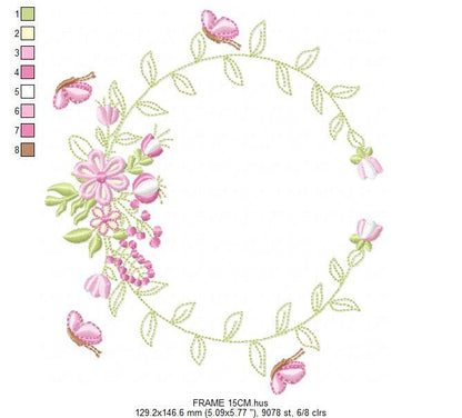 Monogram Frame embroidery designs - Flower embroidery design machine embroidery pattern - rose wreath embroidery file - baby girl embroidery