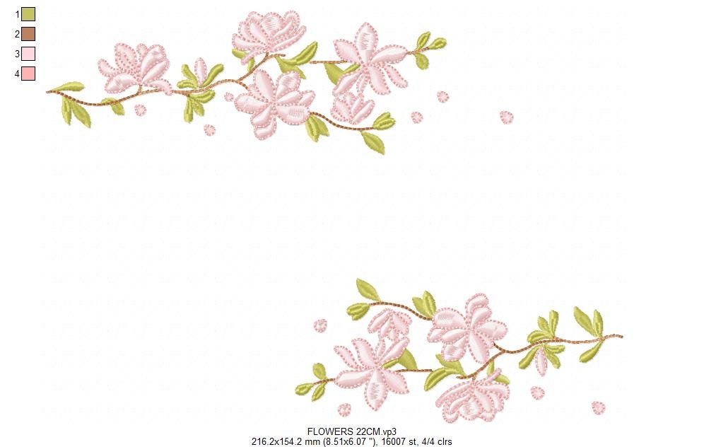 Cherry Blossom embroidery designs - Flowers for Kitchen tea Towel machine embroidery pattern - Floral wreath - Instant download pes jef dst