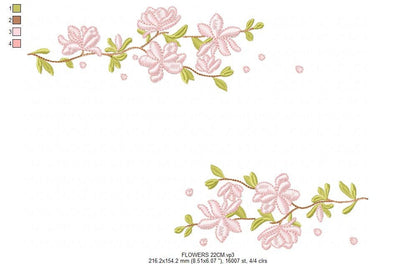 Cherry Blossom embroidery designs - Flowers for Kitchen tea Towel machine embroidery pattern - Floral wreath - Instant download pes jef dst