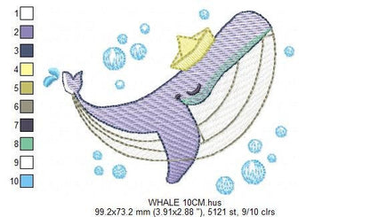 Whale embroidery designs - Ocean Big Fish embroidery design machine embroidery pattern - Baby boy sea animal - Instant download pes jef dst