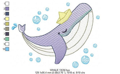 Whale embroidery designs - Ocean Big Fish embroidery design machine embroidery pattern - Baby boy sea animal - Instant download pes jef dst