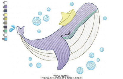 Whale embroidery designs - Ocean Big Fish embroidery design machine embroidery pattern - Baby boy sea animal - Instant download pes jef dst