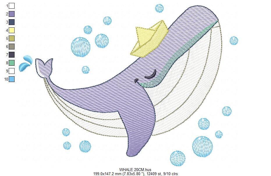 Whale embroidery designs - Ocean Big Fish embroidery design machine embroidery pattern - Baby boy sea animal - Instant download pes jef dst
