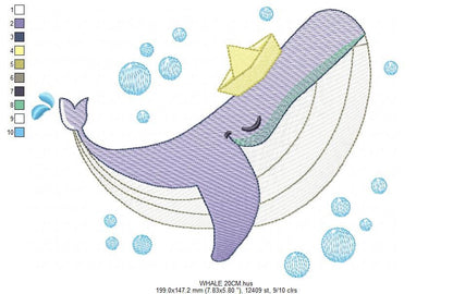 Whale embroidery designs - Ocean Big Fish embroidery design machine embroidery pattern - Baby boy sea animal - Instant download pes jef dst