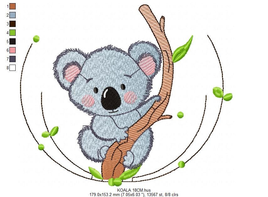 Koala embroidery design - Baby boy wild animal bear with tree machine embroidery pattern - Instant digital download pes jef dst hus vp3 xxx