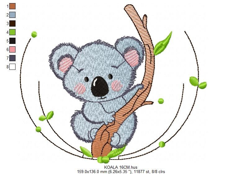 Koala embroidery design - Baby boy wild animal bear with tree machine embroidery pattern - Instant digital download pes jef dst hus vp3 xxx