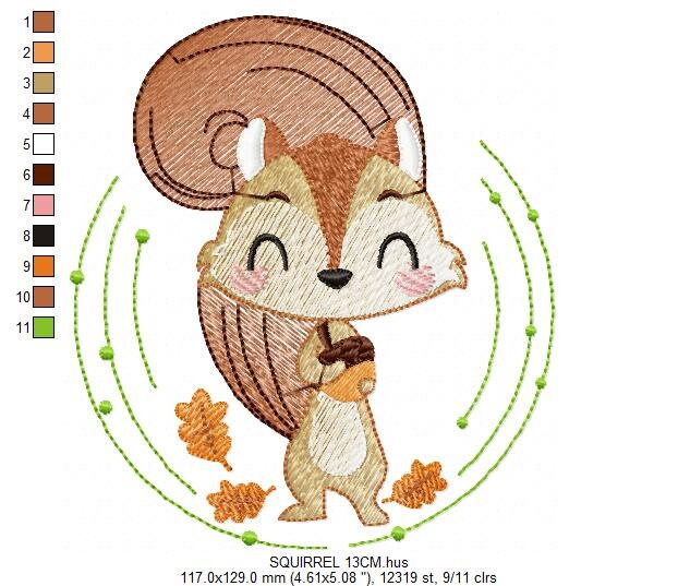 Squirrel embroidery design - Woodland Animal machine embroidery pattern - Baby boy and girl file - Instant digital download pes jef dst hus