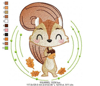 Squirrel embroidery design - Woodland Animal machine embroidery pattern - Baby boy and girl file - Instant digital download pes jef dst hus
