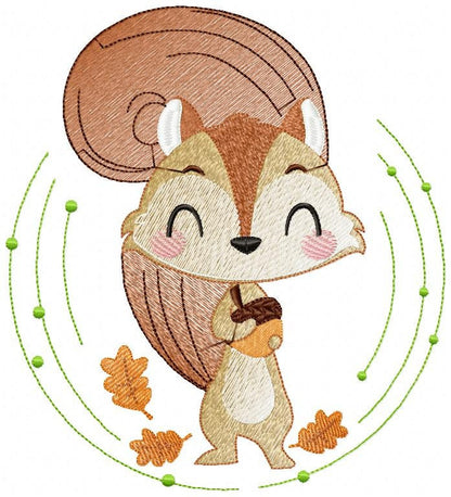 Squirrel embroidery design - Woodland Animal machine embroidery pattern - Baby boy and girl file - Instant digital download pes jef dst hus