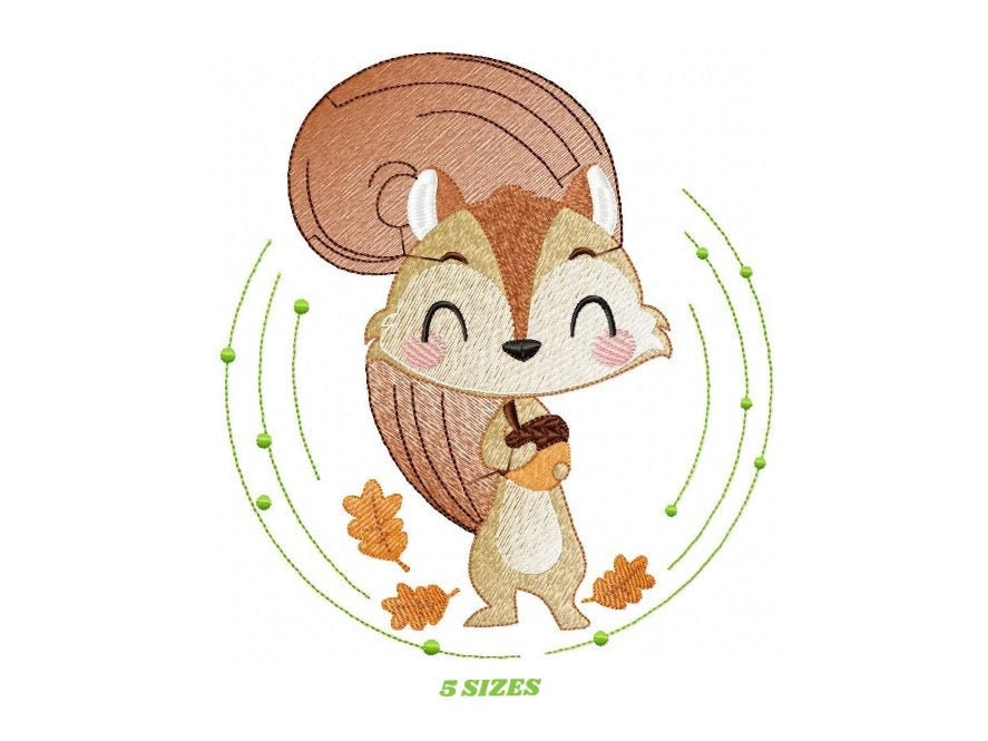 Squirrel embroidery design - Woodland Animal machine embroidery pattern - Baby boy and girl file - Instant digital download pes jef dst hus