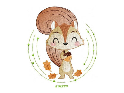 Squirrel embroidery design - Woodland Animal machine embroidery pattern - Baby boy and girl file - Instant digital download pes jef dst hus