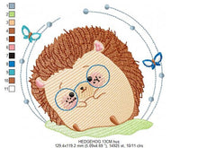 Charger l&#39;image dans la galerie, Hedgehog embroidery designs - Animal with glasses embroidery design machine embroidery pattern - Porcupine embroidery file  instant download
