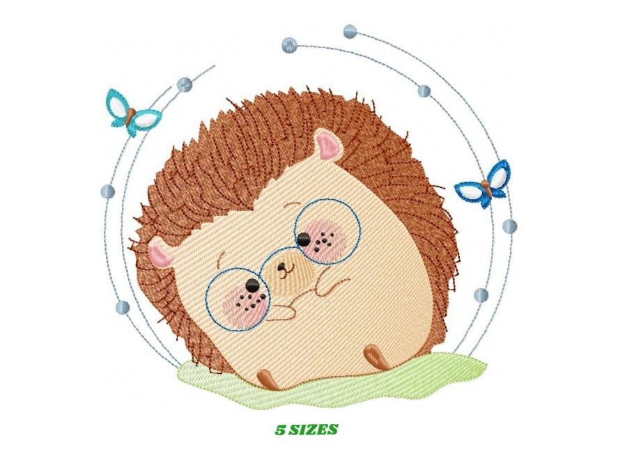 Hedgehog embroidery designs - Animal with glasses embroidery design machine embroidery pattern - Porcupine embroidery file  instant download