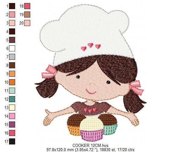 Cooker embroidery design - Baby girl embroidery designs machine embroidery pattern - Kitchen embroidery file - Cooking girl confectioner pes