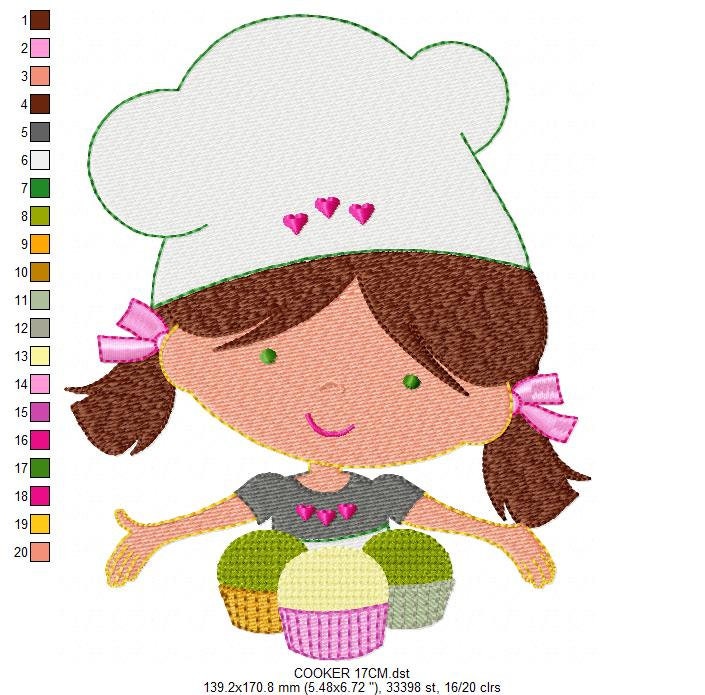 Cooker embroidery design - Baby girl embroidery designs machine embroidery pattern - Kitchen embroidery file - Cooking girl confectioner pes