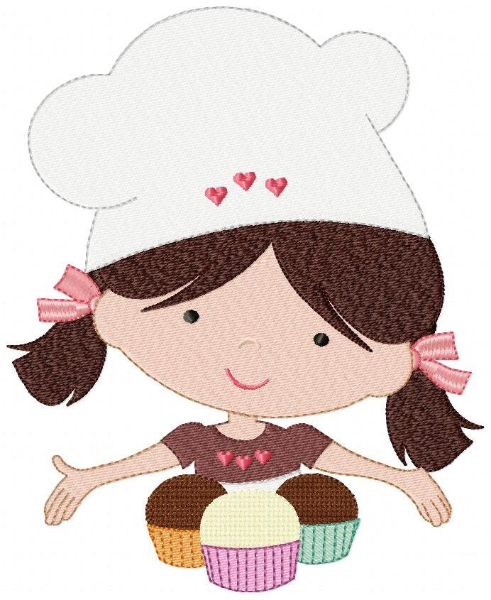 Cooker embroidery design - Baby girl embroidery designs machine embroidery pattern - Kitchen embroidery file - Cooking girl confectioner pes