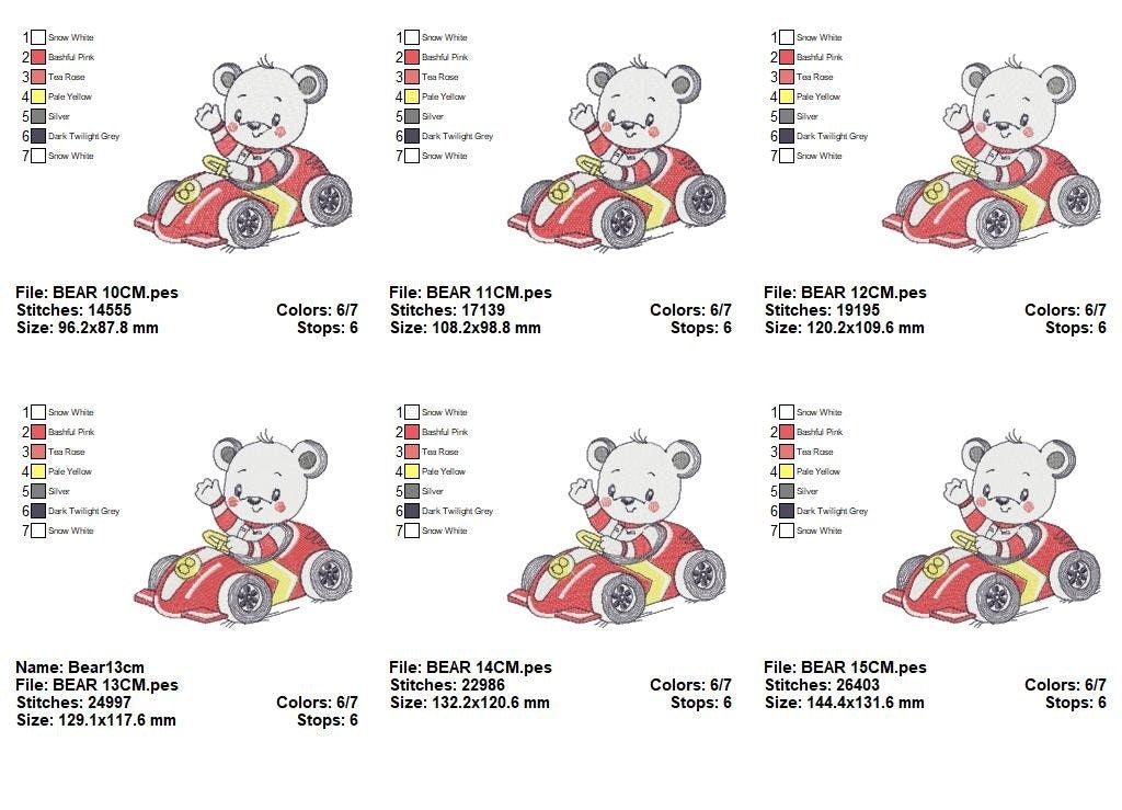 Bear with F1 car embroidery designs - F1 Pilot Bear machine embroidery pattern - Baby boy file - Instant digital download pes jef dst hus