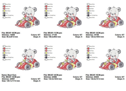 Bear with F1 car embroidery designs - F1 Pilot Bear machine embroidery pattern - Baby boy file - Instant digital download pes jef dst hus