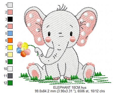 Elephant with flower embroidery designs - Safari Wild Animal machine embroidery pattern - Baby girl file - Instant digital download pes jef