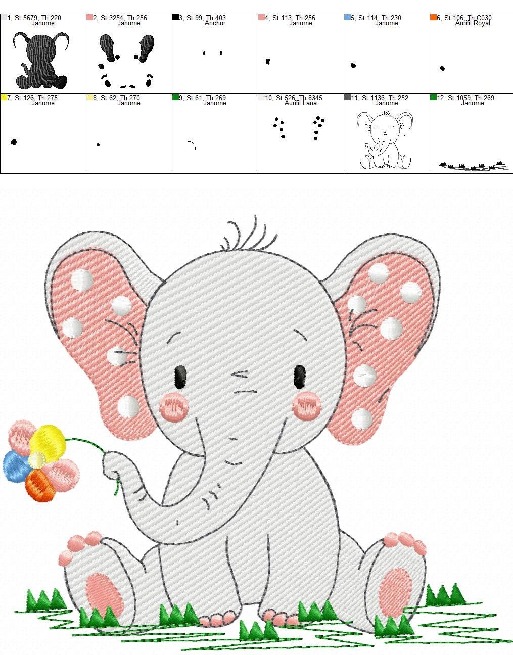 Elephant with flower embroidery designs - Safari Wild Animal machine embroidery pattern - Baby girl file - Instant digital download pes jef