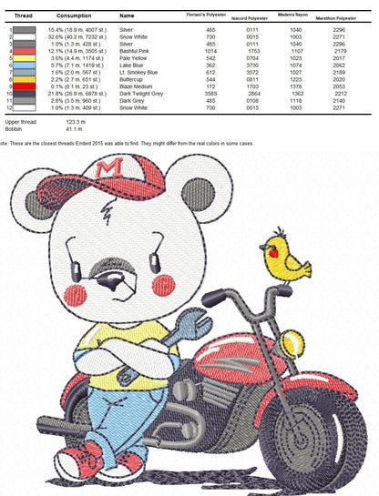 Bear with bike embroidery designs - Bear embroidery design machine embroidery pattern - Baby boy embroidery file - instant download Biker