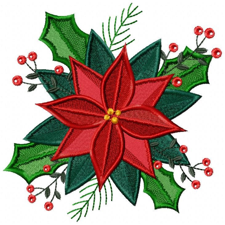 Christmas Poinsettia embroidery designs - Xmas Flower embroidery design machine embroidery pattern - Christmas embroidery file Red Flower