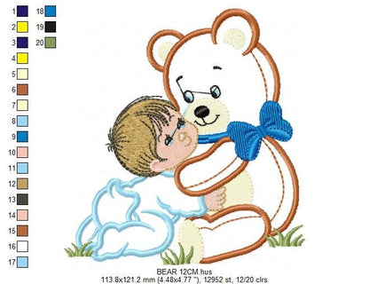 Teddy Bear embroidery designs - Bear with baby boy embroidery design machine embroidery pattern - Bear applique design nursery embroidery