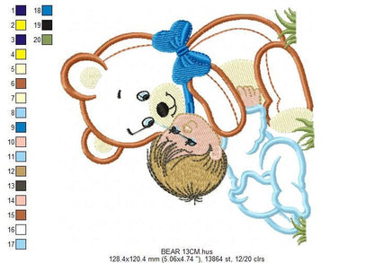 Teddy Bear embroidery designs - Bear with baby boy embroidery design machine embroidery pattern - Bear applique design nursery embroidery