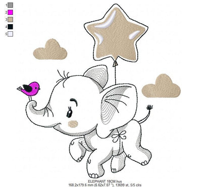 Elephant embroidery designs - Animal embroidery design machine embroidery pattern - Baby boy embroidery file - instant download Stars cloud