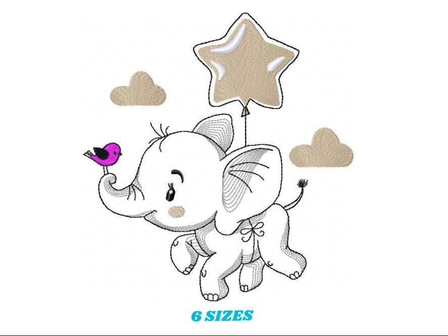 Elephant embroidery designs - Animal embroidery design machine embroidery pattern - Baby boy embroidery file - instant download Stars cloud