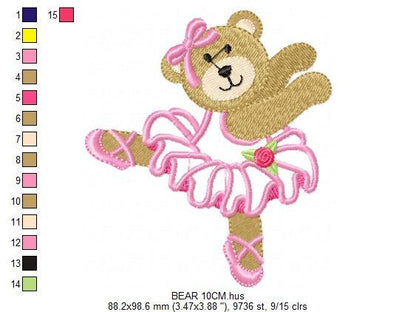 Ballerina Bear embroidery design - Ballet dancer machine embroidery pattern - Baby girl file - Ballerina applique - Instant digital download