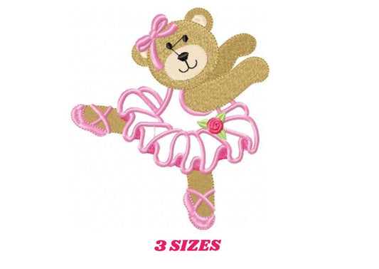 Ballerina Bear embroidery design - Ballet dancer machine embroidery pattern - Baby girl file - Ballerina applique - Instant digital download