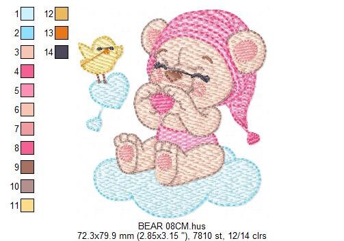 Sleeping Bear embroidery designs - Baby girl embroidery design machine embroidery pattern - Cute sweet bear with cloud - instant download