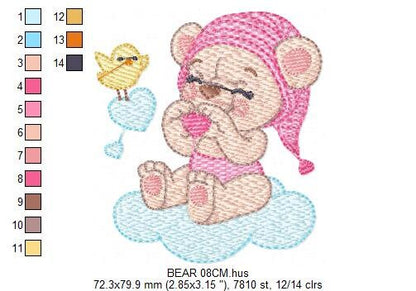 Sleeping Bear embroidery designs - Baby girl embroidery design machine embroidery pattern - Cute sweet bear with cloud - instant download