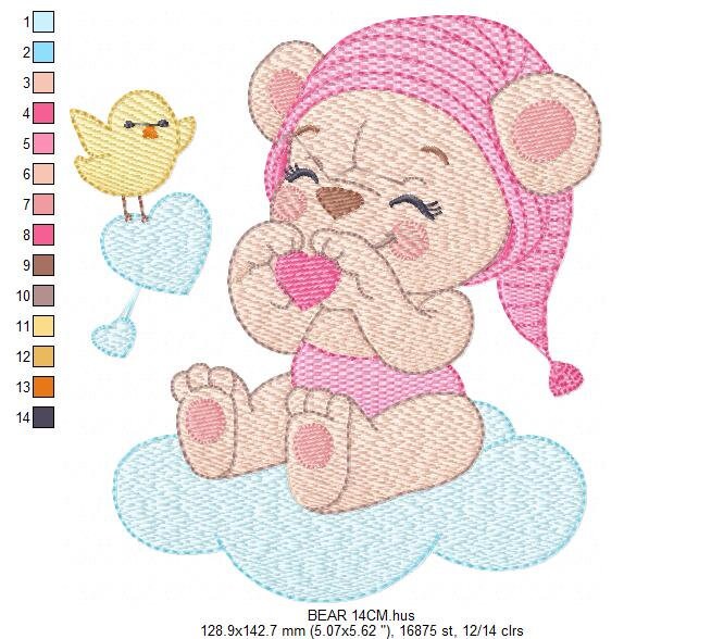 Sleeping Bear embroidery designs - Baby girl embroidery design machine embroidery pattern - Cute sweet bear with cloud - instant download