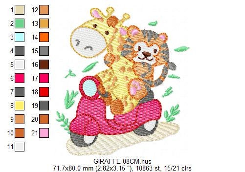 Giraffe embroidery design - Tiger embroidery designs machine embroidery pattern - Baby boy embroidery file - Animals in a motorcycle biker