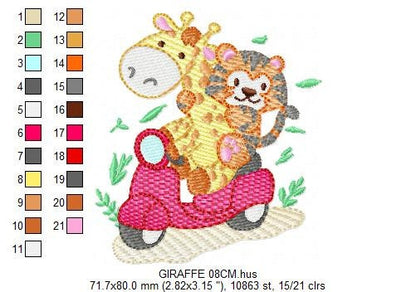 Giraffe embroidery design - Tiger embroidery designs machine embroidery pattern - Baby boy embroidery file - Animals in a motorcycle biker