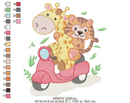 Giraffe embroidery design - Tiger embroidery designs machine embroidery pattern - Baby boy embroidery file - Animals in a motorcycle biker