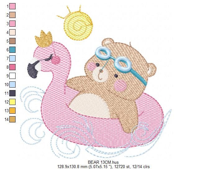 Bear with floater embroidery designs - Bear embroidery design machine embroidery pattern - Baby boy embroidery file - instant download Beach