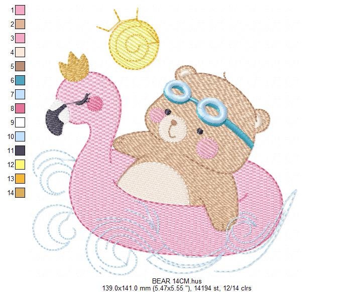 Bear with floater embroidery designs - Bear embroidery design machine embroidery pattern - Baby boy embroidery file - instant download Beach