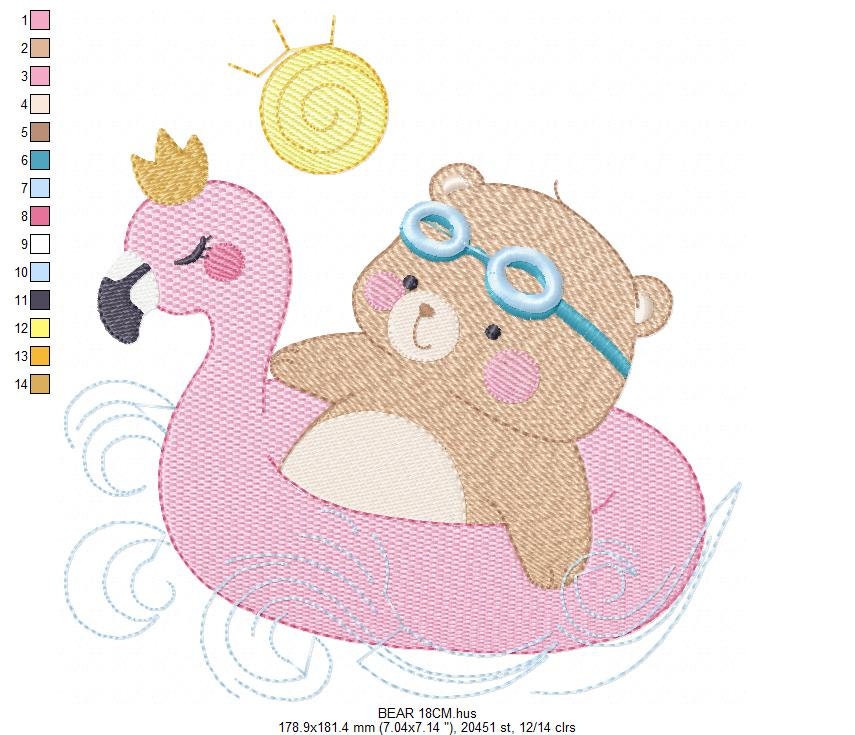 Bear with floater embroidery designs - Bear embroidery design machine embroidery pattern - Baby boy embroidery file - instant download Beach