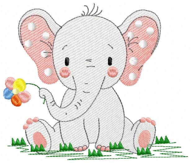Elephant with flower embroidery designs - Safari Wild Animal machine embroidery pattern - Baby girl file - Instant digital download pes jef